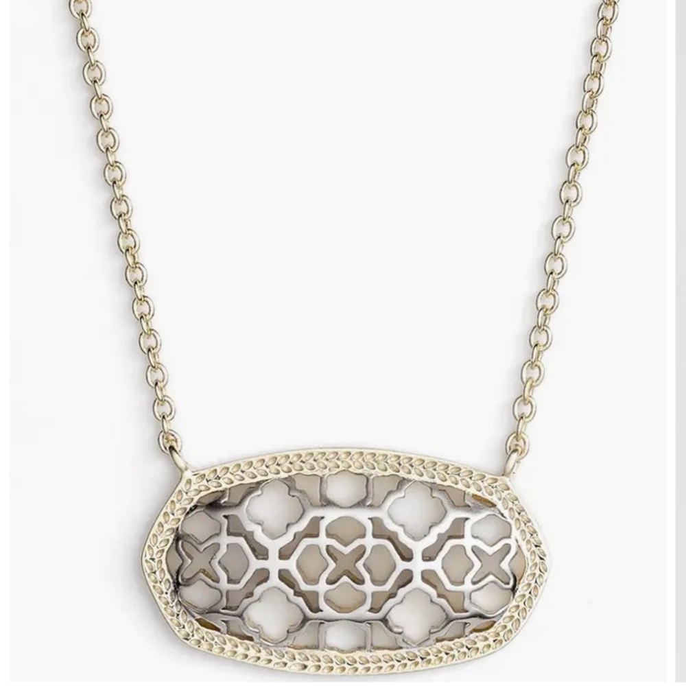 Kendra Scott Gold Filigree Oval Necklace with Taupe Inlay